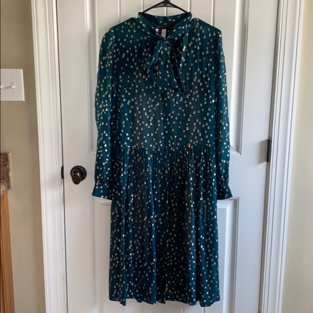 BCBG Maxazaria Teal/Gold PolkaDot Dress